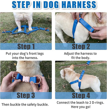 Soft Leather No Pull Dog Harness - Adjustable Step In Dog Harness with Rose Gold Heavy Duty Metal Buckle, Freedom Nylon Dog Halter Vests for Small Medium Large Dogs Easy Walking Training XS, Dark Blue