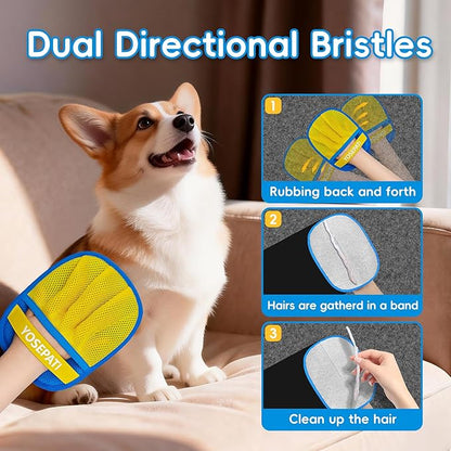 Pet Hair Removal Glove, Five-Finger Magic Brush Electrostatic Mitt 2 PCs, Pet Hair Remover Tool for Dog & Cat, Reusable Pet Hair Gloves Pet Grooming Needs, Fur Remover for Couch & Clothing