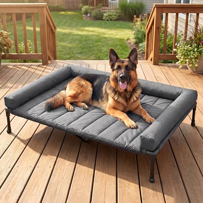 Veehoo Cooling Elevated Dog Bed Add Removable Waterproof Bolster Cushion Mat, Raised Pet Cot with Breathable Teslin Mesh, No-Slip Feet, Dog Couch Bed for Indoor Outdoor, 53 inches, Black Silver