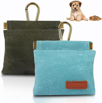 2Pcs Dog Treat Pouches for Pet Training, Hand Free Puppy Dogs Treat Bag with Carabiner, Portable Auto Closing Pet Dog Walking Bag for Travel or Outdoor Use, Pets Feed Snack Reward Pocket- Green