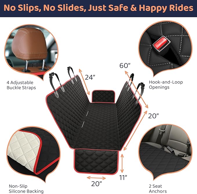 Petloox XL Dog Car Seat Cover for Back Seat, Waterproof Hammock for Car, SUV & Truck, Non-Slip Backseat Cover for Dogs, Heavy-Duty Dog Hammock Style Seat Protector Pets, Easy to Install & Clean