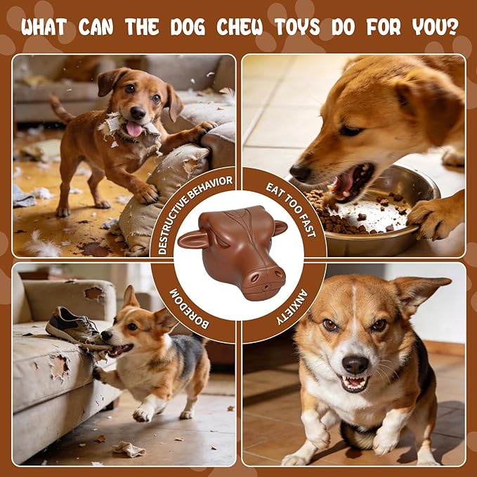 Tough Dog Toys for Aggressive Chewers | Natural Rubber Treat Dispensing Chew Toys for Medium Large Dogs, Interactive Slow Feeder Puzzle Toy for Boredom Relief & Teeth Cleaning, Dishwasher Safe