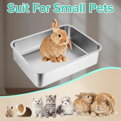 Low Entry Cat Litter Box, 15.7"×11.8"×2.8" Stainless Steel Kitten Litter Box for Small Cat, Kitty Shallow Litterbox for Guinea Pig, Puppy, Hamsters Toilet