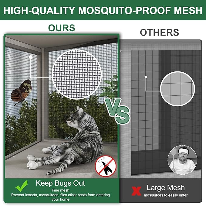 Cat Catio, Expandable Window Box Enclosure for Indoor Cats, Comfortable Wooden Small Pet Perch House Hammock, All-Weather, Keep Bugs Insects Out
