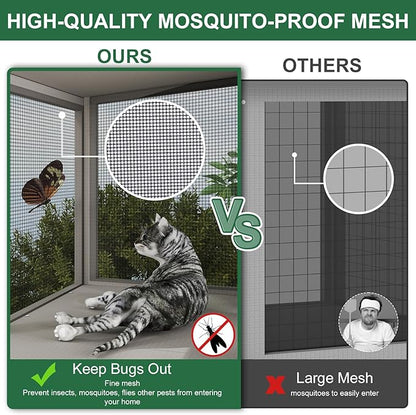 Cat Catio, Expandable Window Box Enclosure for Indoor Cats, Comfortable Wooden Small Pet Perch House Hammock, All-Weather, Keep Bugs Insects Out