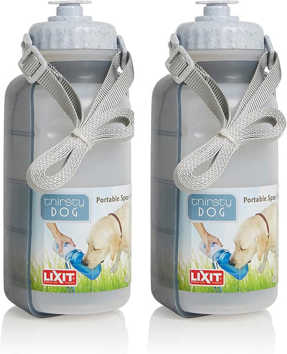 Lixit Hand Held Foldable Travel Hiking Outdoor Watering Bottle Bowl for Dogs (Pack of 2, Granite)