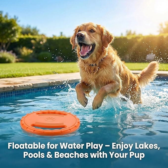 EVA Dog Flying Disc Toy, Durable Interactive Fetch with Dual Grip Holes, Non-Slip Floating Pet Toy for Small Medium Large Dogs, Outdoor Park Beach Play (Orange)