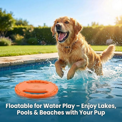 EVA Dog Flying Disc Toy, Durable Interactive Fetch with Dual Grip Holes, Non-Slip Floating Pet Toy for Small Medium Large Dogs, Outdoor Park Beach Play (Orange)