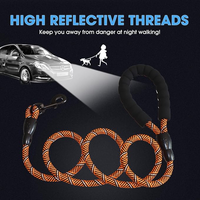 BAAPET 2/4/5/6 FT Dog Leash with Comfortable Padded Handle and Highly Reflective Threads for Small Medium and Large Dogs (5FT-1/2'', Black Orange)