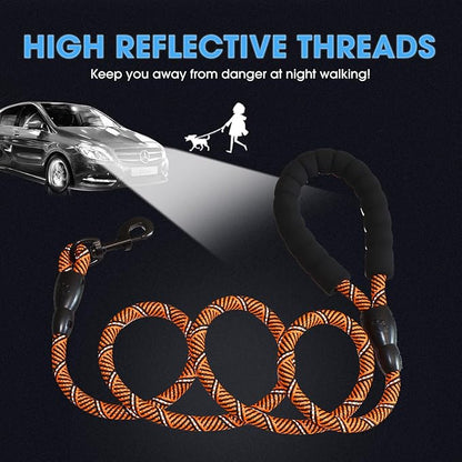 BAAPET 2/4/5/6 FT Dog Leash with Comfortable Padded Handle and Highly Reflective Threads for Small Medium and Large Dogs (5FT-1/2'', Black Orange)
