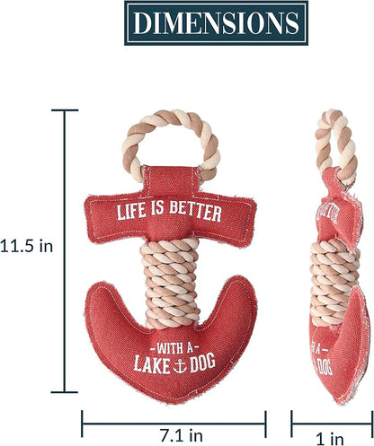 12" x 7" x 2" Red Anchor Shape Life is Better with A Lake Dog Tug of War Rope Handle Sturdy Dog Toy, Dogs for Medium-Large Breeds