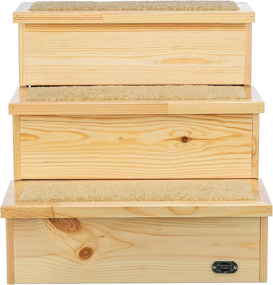 Trixie Wooden Dog Stairs with Nonslip Carpet - 3 Step Pet Stairs for Beds and Couches - with Additional Storage Space - in Natural