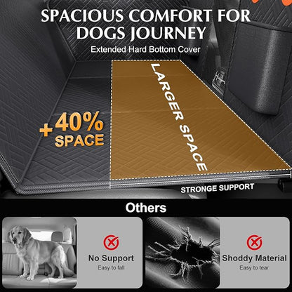 Dog Truck Seat Cover for Back Seat,Hard Bottom Dog Hammock for Car, Pet Bed Extender for 2-4 Large Dogs with Waterproof Fabric,Holds 420 lbs Pet Hammock for Crew Cab Truck/SUV(Black,XL Size)