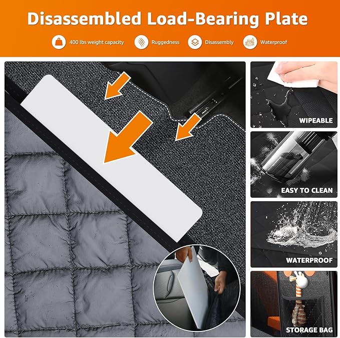 Dog Car Seat Cover for Back Seat Anti Scratch Waterproof, Back Seat Extender for Dogs with Door Protection, Hard Bottom Holds 400LBS, Dog Hammock for Car, SUV, Truck, Crew Cab Universal 54" x 59"