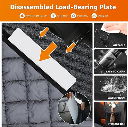 Dog Car Seat Cover for Back Seat Anti Scratch Waterproof, Back Seat Extender for Dogs with Door Protection, Hard Bottom Holds 400LBS, Dog Hammock for Car, SUV, Truck, Crew Cab Universal 54" x 59"