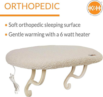 K&H Pet Products Kitty Sill Heated Cat Window Perch for Large Cats, Orthopedic Window Hammock Bed Holds 40LBS, Washable Cover, Kitty Windowsill Bed Seat for Indoors - Cream Fleece, Heated, 14 X 24in