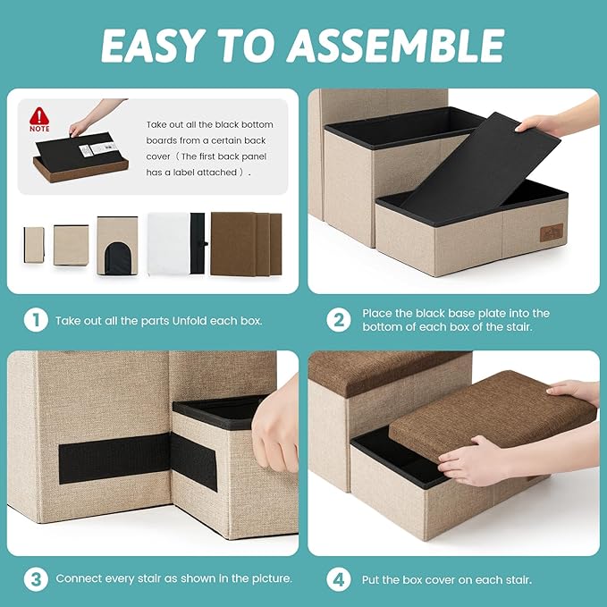 Dog Stairs with Storage, 3-Step Wider Sturdy Dog Steps for Small/Medium/Large Dogs and Older Cats, Doggie Ramp with Condo for Bed/Couch/Car Hold Up to 180 lbs (17.7" H, Brown)