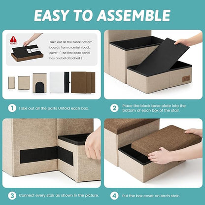 Dog Stairs with Storage, 3-Step Wider Sturdy Dog Steps for Small/Medium/Large Dogs and Older Cats, Doggie Ramp with Condo for Bed/Couch/Car Hold Up to 180 lbs (17.7" H, Brown)
