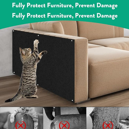Cat Scratch Couch Furniture Protector, Trimmable Self-Adhesive Cat Scratch Carpet, DIY Climbing Cats Scratch Mat for Covering Cat Scratching Post and Wall & Door Protector from Cat Claws (Black)