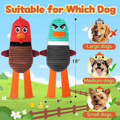 Dog Toys for Aggressive Chewers, 2 Pack No Stuffing Squeaky Dog Toys to Keep Them Busy, Interactive Puppy Toys with Crinkle and Holds a Bottle