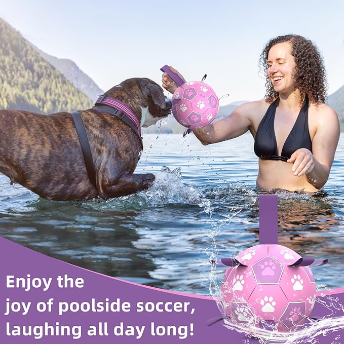 QDAN Dog Toys Soccer Ball with Straps - Durable Balls for Small Medium Dogs, Beach Pool Water Toy Dog Tug Toys for Tug of War, Puppy Pet Birthday Gifts (6 Inch)