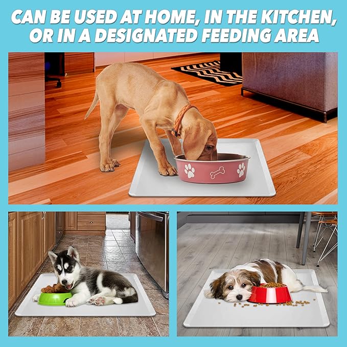 TidyFriend Pet Food Mat 24 x 24 Inches, Pet Tray for Food and Water, Dog Food Mats, Silicone Cat Food Mat, Non Slip Pet Food Mat, Dog Bowl Mat Waterproof, Pet Supplies (Soft Grey)