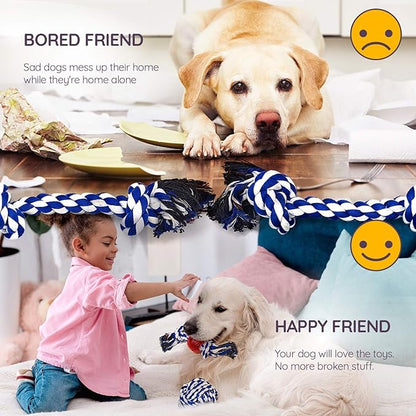 Rope Toys for Large Dogs & Puppies 4-Pack – Natural Cotton Rubber Tug-of-War Toy Set – Tough Dog Toys for Aggressive Chewers Improve Dental Hygiene – Machine-Washable Dog Rope Toy Ropes