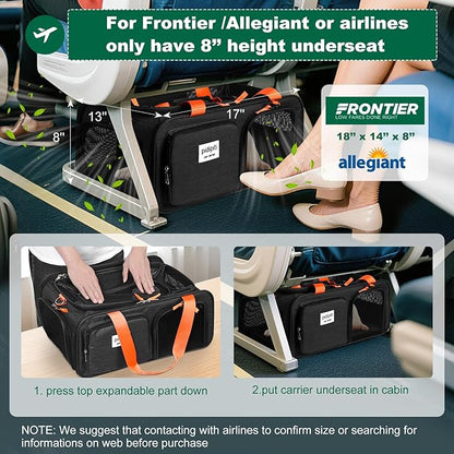 17x13x8 Frontier Allegiant Breeze Airlines Approved top Expandable pet Carrier for Extra-Small Dog/Small cat,Weight up to 5 lbs,Length Shorter Than 16''