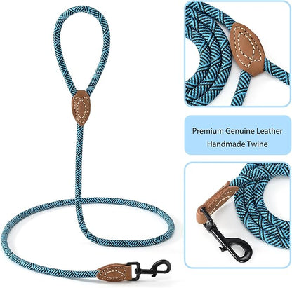 Mile High Life Rope Leash with Genuine Leather Connection, 6 FT/5 FT/4 FT, Heavy Duty Leash for Medium & Large Dogs (Turquoise Green, 48 Inch)