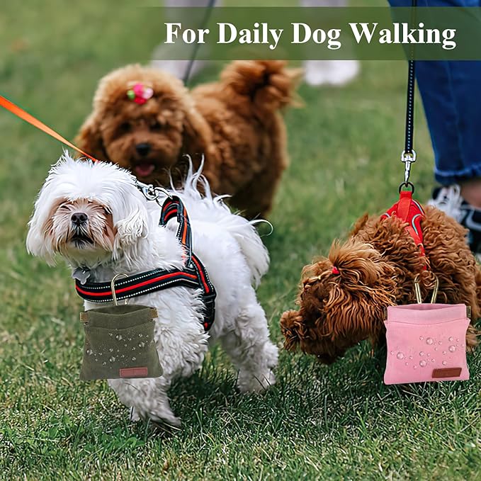 2Pcs Dog Treat Pouches for Pet Training, Hand Free Puppy Dogs Treat Bag with Carabiner, Portable Auto Closing Pet Dog Walking Bag for Travel or Outdoor Use, Pets Feed Snack Reward Pocket- Pink, Green