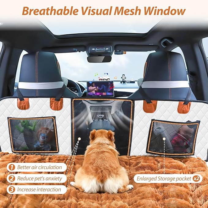 Dog Car Seat Cover Set for Back Seat, Back Seat Cover + Pet Bed Mat Perfect with Mesh Window, Hammock 600D Heavy Duty Scratch Proof Nonslip Durable Soft Back Seat Covers for Cars Trucks and SUVs