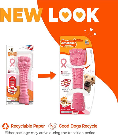 Nylabone Power Chew Breast Cancer Awareness Femur Bone Chew Toy for Dogs, Indestructible Dog Toys for Aggressive Chewers, Chicken Flavor, X-Large/Souper (1 Count)