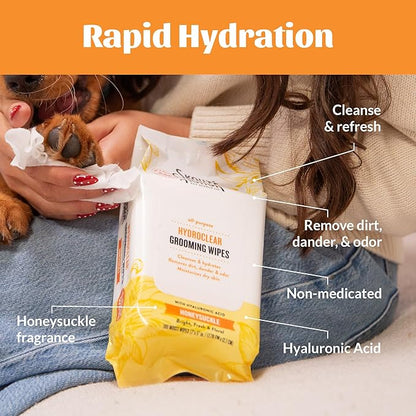 SKOUT'S HONOR HydroClear Grooming Wipes w/Hyaluronic Acid - for Your Dogs and Cats - Great for Hydration of Your Pets Skin and Fur - Honeysuckle Fragrance - 100ct