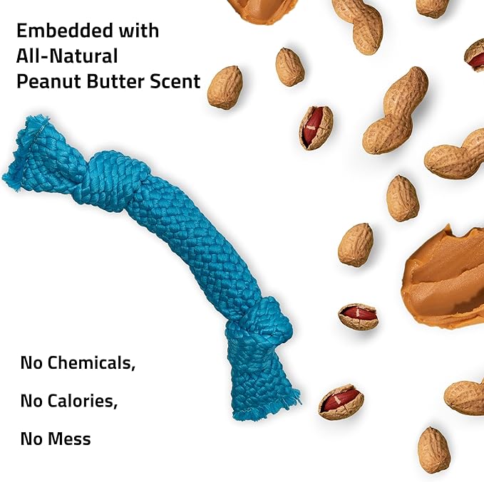 Playology Dog Toys | Dri-Tech Dental Rope Toy for Dogs - Gentle on Teeth | Medium Peanut Butter Scented Toy - Easy to Clean and Made from Non Toxic Materials
