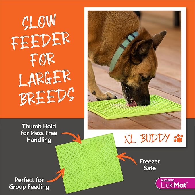 LickiMat X Large Breed Buddy Dog Lick Mat, Dog Calmer, Slow Feeder, Anxiety Reliever Alternative to Puzzle Toys, Slow Feeding Bowls. Use Peanut Butter, Wet, Raw, Mixed Food, Healthy Treats - Orange