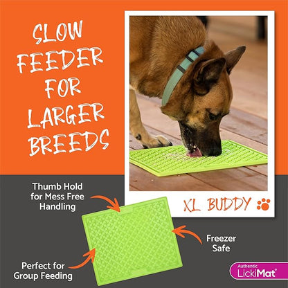 LickiMat X Large Breed Buddy Dog Lick Mat, Dog Calmer, Slow Feeder, Anxiety Reliever Alternative to Puzzle Toys, Slow Feeding Bowls. Use Peanut Butter, Wet, Raw, Mixed Food, Healthy Treats - Orange