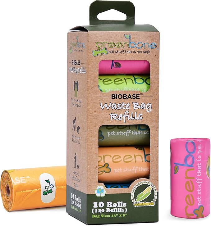 Biobase Pet Products Leak Proof Dog Poop Bag Rolls, Odor Blocking Multicolor Nature Theme 10 Rolls 120 Refill Bulk Pack