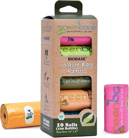 Biobase Pet Products Leak Proof Dog Poop Bag Rolls, Odor Blocking Multicolor Nature Theme 10 Rolls 120 Refill Bulk Pack