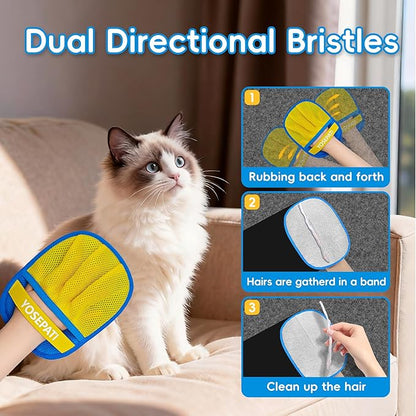 Magic Brush Pet Hair Removal Glove for Cats & Dogs, Ectrostatic Five-Finger Fur Remover, The Magic Brush Pure Path Grooming Remover Glove for Laundry, Carpet & Car Seat (Blue & Yellow)