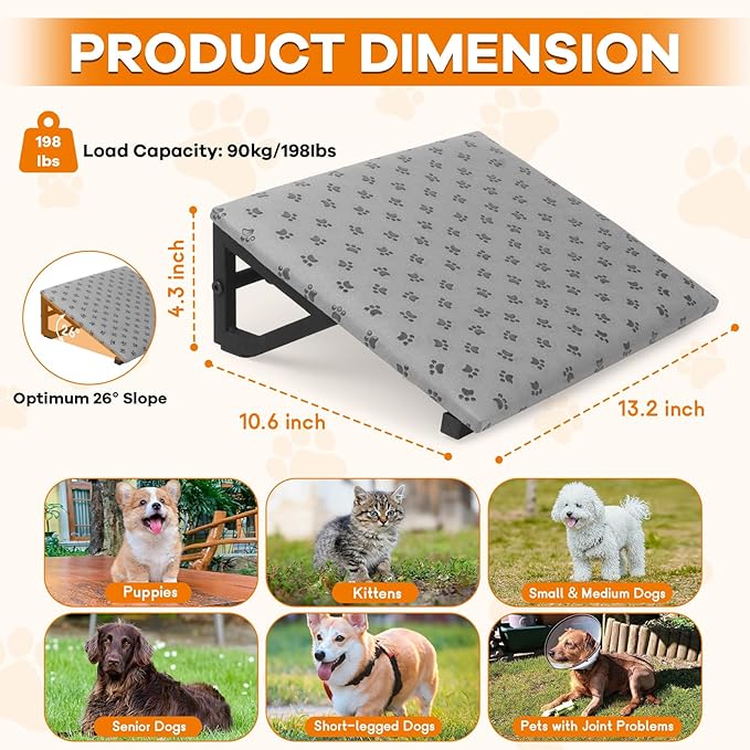 Dog Ramp for Stairs, Non-Slip Dog Stairs, Low-Angled Pet Ramps for Small Dogs and Cats, Medium Dogs, Step and Stair Assist for Injured and Older Pets, 3 Pack