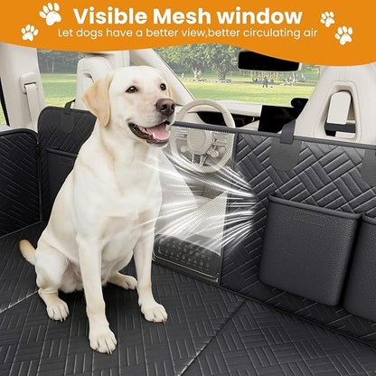 Dog Back Seat Extender, Hard-Bottom Backseat Bridge for Cars & SUVs, Striped Surface Waterproof PU Leather Pet Travel Platform, Anti-Slip,Strong Support, Easy to Clean