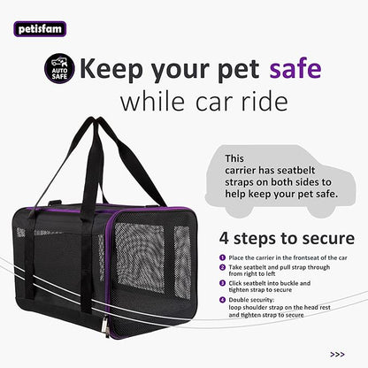 petisfam Soft Pet Carrier for Large and Medium Cats, 2 Kitties, Small Dogs. Easy to Get Cat in, Great for Cats that Don't Like Carriers (Black)