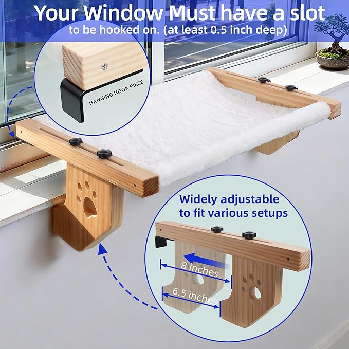 ESPETS Cat Window Sill Perch, Sturdy Cat Hammock Beds Window Seats with Soft Cusion, Large Cats and Kittens-22.5 Inch (White)