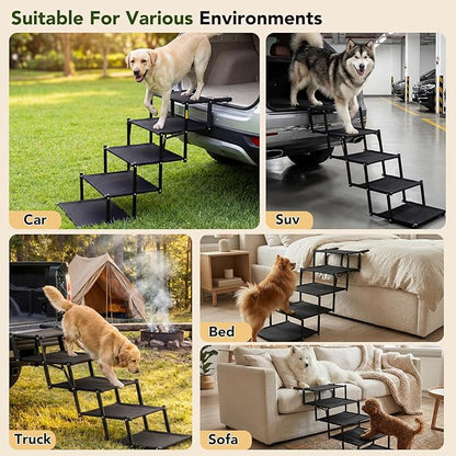 Extra Wide Dog Stairs for Car, Foldable Pet Steps for Large Dogs with Non Slip Surface, Dog Ramp for Truck and SUV, Portable Pet Stairs Supports Up to 150 Lbs (5 Steps)