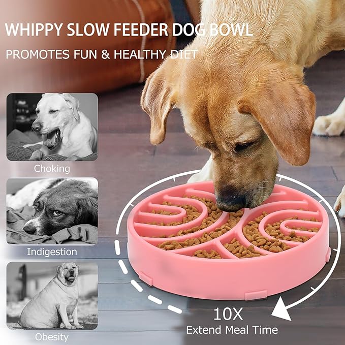 WHIPPY Slow Feeder Bowl Anti-Choking Maze Anti-Slip Interactive Puzzle Feeder Pet Bowl for Large Medium Dogs, Pink