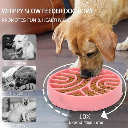WHIPPY Slow Feeder Bowl Anti-Choking Maze Anti-Slip Interactive Puzzle Feeder Pet Bowl for Large Medium Dogs, Pink