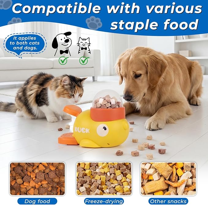 2-in-1 Interactive Dog Toy Food Puzzle Slow Feeder, Duck Shaped Toy cat Snack Dispenser can Reduce Abdominal Bloating (Yellow Duck and Light Blue Whale)