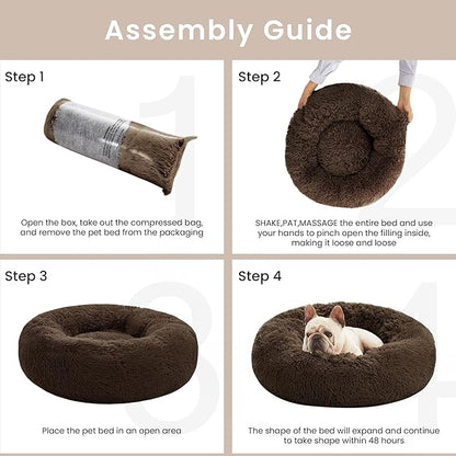 Love's cabin 20in Cat Beds for Indoor Cats - Cat Bed with Machine Washable, Waterproof Bottom - Dark Brown Fluffy Dog Pet Calming Cushion Bed for Joint-Relief and Sleep Improvement