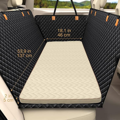 Lekereise Soft Dog Car Mat for Hard Bottom Seat Extender 53.9 x 18.1 inch- Waterproof Washable Dog Car Mat, Orthopedic Egg-Crate Foam Pet Bed, Fits Most Hard Bottom Dog Car Beds/SUVs/Trucks-Beige