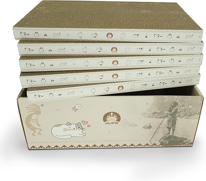 5 Pack Cat Scratching Boards | Reversible Cardboard Cat Scratcher with Catnip | Corrugated Cardboard cat Scratcher | Indoor Cat Scratch Pad | Durable Cat Scratcher Box | 16.34" L x 11.42" W x 5.51" H